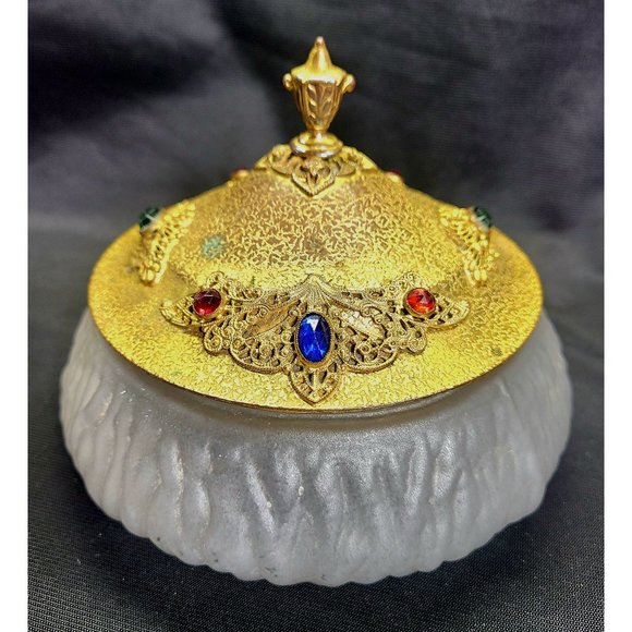 Hollywood regency style gold and glass gems dresser jar